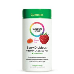Вітамін D3, смак малини, Berry D-Licious, Rainbow Light 2500 МО, 50 желейних цукерок - фото