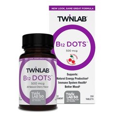 Витамин В12, B-12 Dots, Twinlab, вкус вишни, 500 мкг, 100 таблеток - фото