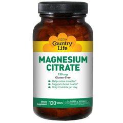 Магний цитрат, Magnesium Citrate, Country Life, 250 мг, 120 таблеток - фото