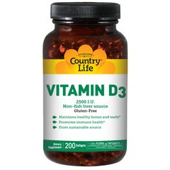Вітамін Д3, Vitamin D3, Country Life, 2500 МО, 200 капсул - фото