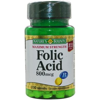 Фолиевая кислота, Folic Acid, Nature's Bounty, 800 мкг, 250 таблеток - фото