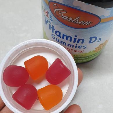 Вітамін Д3 для дітей, Vitamin D3 Gummies, Carlson Labs, фруктовий смак, 1,000 МО, 60 жувальних конфет - фото