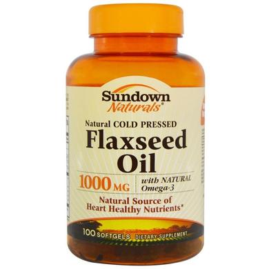 Льняное масло, Flaxseed Oil, Sundown Naturals, 1000 мг, 100 капсул - фото