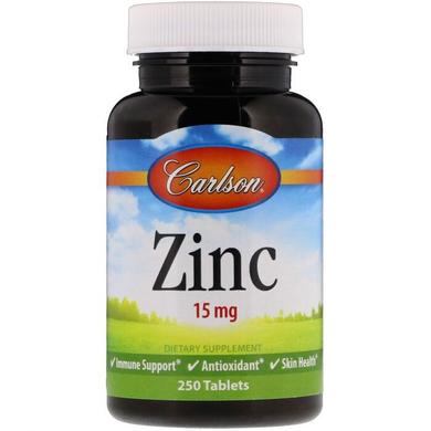 Цинк, Zinc, Carlson Labs, 15 мг, 250 таблеток - фото