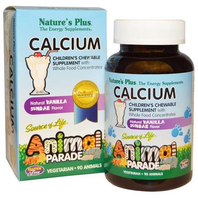 Жевательный кальций для детей, Chewable Calcium, Nature's Plus, Animal Parade, вкус ванили, 90 таблеток - фото