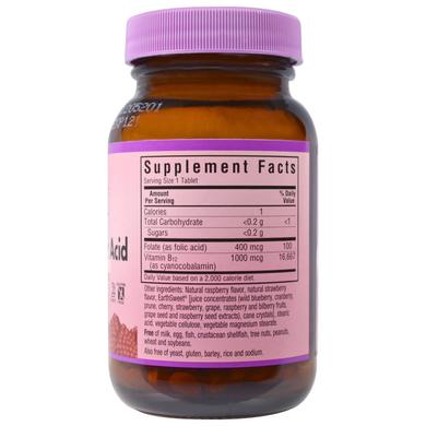 Вітамін В12 та фолієва кислота, смак малини, Vitamin B-12 & Folic Acid, Bluebonnet Nutrition, 180 жувальних таблеток - фото