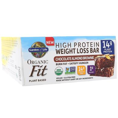 Батончики с растительным белком для похудения, Protein Bar, Garden of Life, шоколад-миндаль, органик, 12 шт. по 55 г - фото