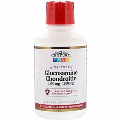 Глюкозамін 1500 мг хондроітин 1200 мг, Glucosamine Chondroitin, 21st Century, малина, 480 мл - фото