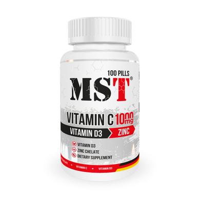 Вітамін С + Вітамін Д3 + Цинк, Vitamin C 1000 + D3 2000 МО + Zinc, MST Nutrition, 100 таблеток - фото