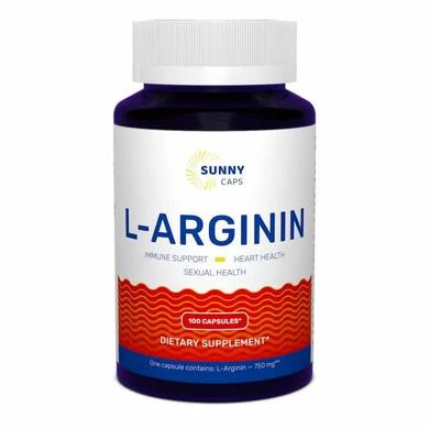 L-аргінін, L-аrginine Powerful, Sunny Caps, 750 мг, 100 капсул - фото