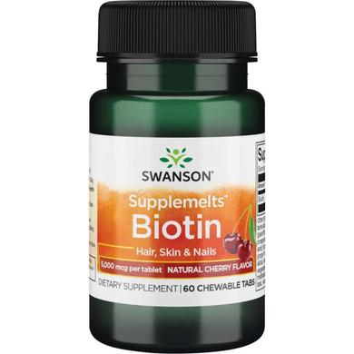 Біотин, Supplemelts Biotin, Swanson, 5,000 мкг, 60 жувальних цукерок - фото