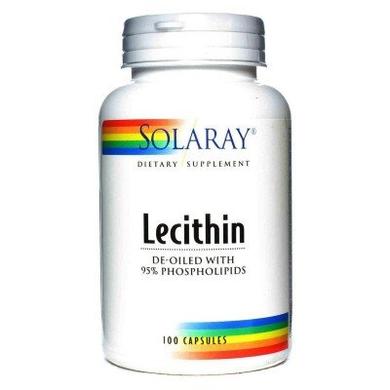 Лецитин из сои, Lecithin, Solaray, 1000 мг, 100 капсул - фото