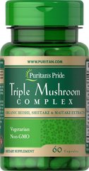 Лечебные грибы комплекс (рейши, шиитаке, майтаке), Triple Mushroom Complex, Puritan's Pride, 60 капсул - фото