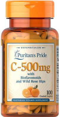 Вітамін С з біофлавоноїдами, Vitamin C Rose Hips, Puritan's Pride, 500 мг, 100 капсул - фото