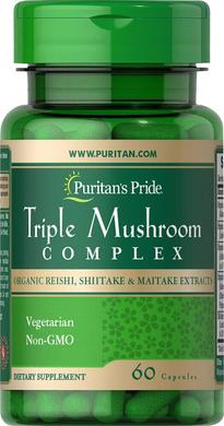 Лікувальні гриби комплекс (рейші, шиітаке, maitake смажені гриби), Triple Mushroom Complex, Puritan's Pride, 60 капсул - фото