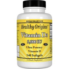 Витамин Д3, Vitamin D3, Healthy Origins, 5000 МЕ, 540 капсул - фото