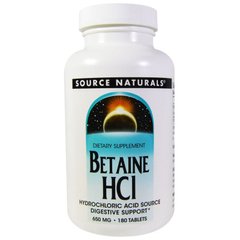 Бетаїну гідрохлорид, Betaine HCL, Source Naturals, 650 мг, 180 таблеток - фото
