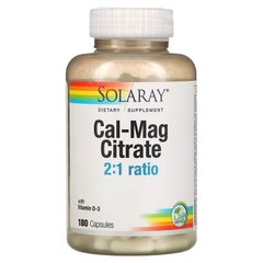 Кальций и магний + витамин Д, Cal-Mag Citrate, Solaray, 180 капсул - фото