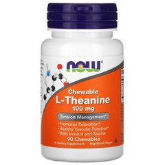 L-Теанин, L-Theanine, Now Foods, 100 мг, 90 жевательных таблеток - фото