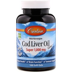 Риб'ячий жир з печінки тріски, Cod Liver Oil, Carlson Labs, норвезький, 1000 мг, 100 капсул - фото