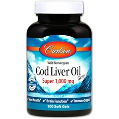 Рыбий жир из печени трески, Cod Liver Oil, Carlson Labs, норвежский, 1000 мг, 100 капсул - фото