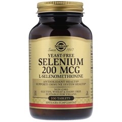 Селен, Selenium, Solgar, без дрожжей, 200 мкг, 100 таблеток - фото