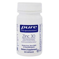 Цинк, Zinc, Pure Encapsulations, 30 мг, 60 капсул - фото