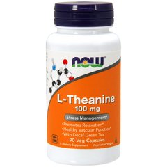 Теанин, L-Theanine, Now Foods, 100 мг, 90 капсул - фото