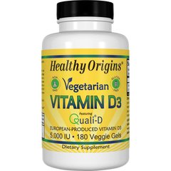 Витамин D3 для вегетарианцев, Vegetarian Vitamin D3, Healthy Origins, 5000 МЕ, 180 капсул - фото