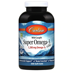 Омега-3, рыбий жир, Wild caught Super Omega-3 Gems, Carlson Labs, 1200 мг, 300 капсул - фото