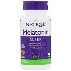 Мелатонин, вкус клубники, Melatonin, Natrol, 3 мг, 90 таблеток - фото