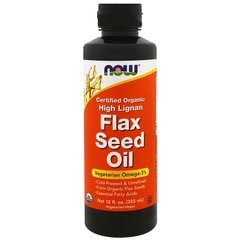 Лляна олія, Flax Seed Oil, Now Foods, лігнін, органік, 355 мл - фото