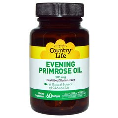 Масло примулы вечерней (Evening Primrose Oil), Country Life, 500 мг, 60 капсул - фото