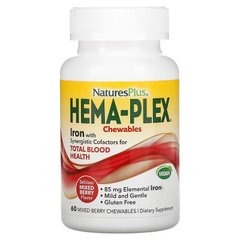 Витаминно-минеральный комплекс с ягодным вкусом, Hema-Plex, Nature's Plus, смесь ягод, 60 жевательных таблеток - фото