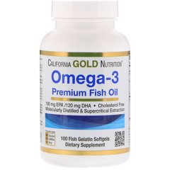 Рыбий жир премиум, Omega-3, Fish Oil, California Gold Nutrition, 100 капсул - фото