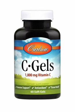 Вітамін C, C-Gel, Carlson Labs, 1000 мг, 60 гелевих капсул - фото
