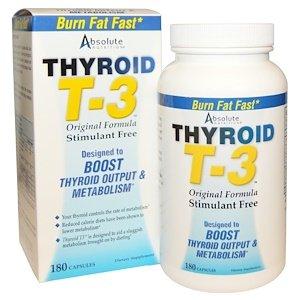 Жиросжигатель, Thyroid T-3, Absolute Nutrition, здоровье щитовидной железы, 180 капсул - фото