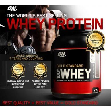 Сывороточный протеин, 100% Whey Gold Standard, клубника, Optimum Nutrition, 909 г - фото
