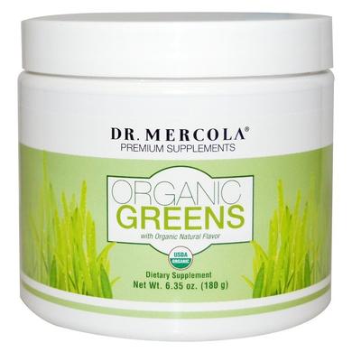 Зеленая пища, Organic Greens, Dr. Mercola, натуральный вкус, 180 г - фото