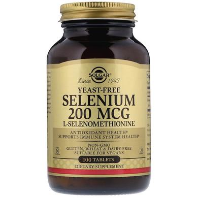 Селен, Selenium, Solgar, без дрожжей, 200 мкг, 100 таблеток - фото