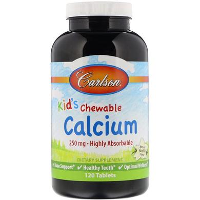 Жевательный кальций для детей, Kid's Chewable Calcium, Carlson Labs, ваниль, 250 мг, 120 таблеток - фото