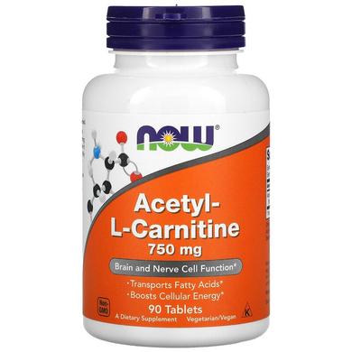 Ацетил карнитин, Acetyl-L Carnitine, Now Foods, 750 мг, 90 таблеток - фото