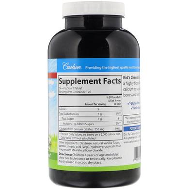 Жевательный кальций для детей, Kid's Chewable Calcium, Carlson Labs, ваниль, 250 мг, 120 таблеток - фото