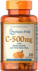 Вітамін С і біофлавоноїдами, Vitamin C-500 mg Rose Hips Time Release, Puritan's Pride, 500 мг, 250 капсул - фото