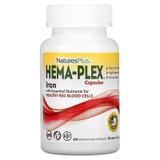 Комплекс вітамінів і мінералів, Hema-Plex, Nature's Plus, 60 швидкодіючих вегетаріанських капсул, фото