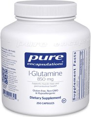 L-глютамін, l-Glutamine, Pure Encapsulations, 850 мг, 250 капсул - фото