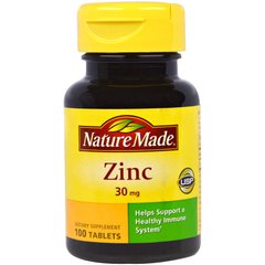 Цинк, Zink, Nature Made, 30 мг, 100 таблеток - фото