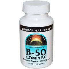 Витамин В-50 (комплекс), B-vitamins, Source Naturals, 50 мг, 100 таблеток - фото