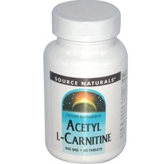 Ацетил карнитин, Acetyl L-Carnitine, Source Naturals, 500 мг, 60 таблеток - фото