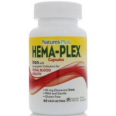 Комплекс витаминов и минералов, Hema-Plex, Nature's Plus, 60 быстродействующих вегетарианских капсул - фото